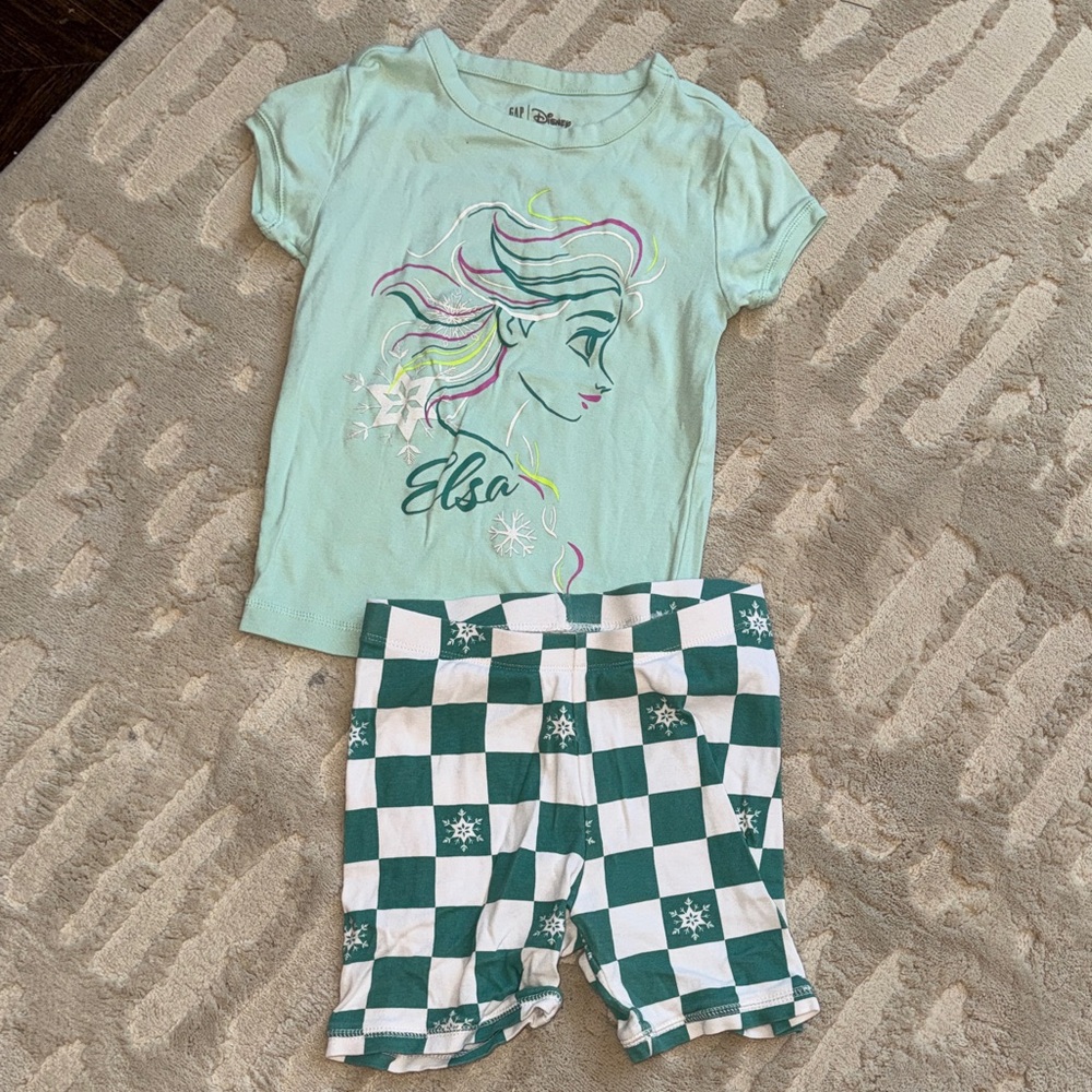 Gap x Disney Elsa Kids Organic Pajama Set - Light Green and White 10